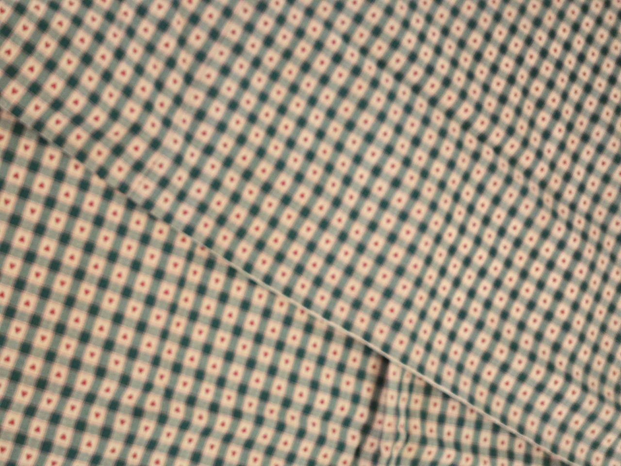 2 Curtain Valance Custom Lined Calico Green Beige With Red Hearts 21 x 86