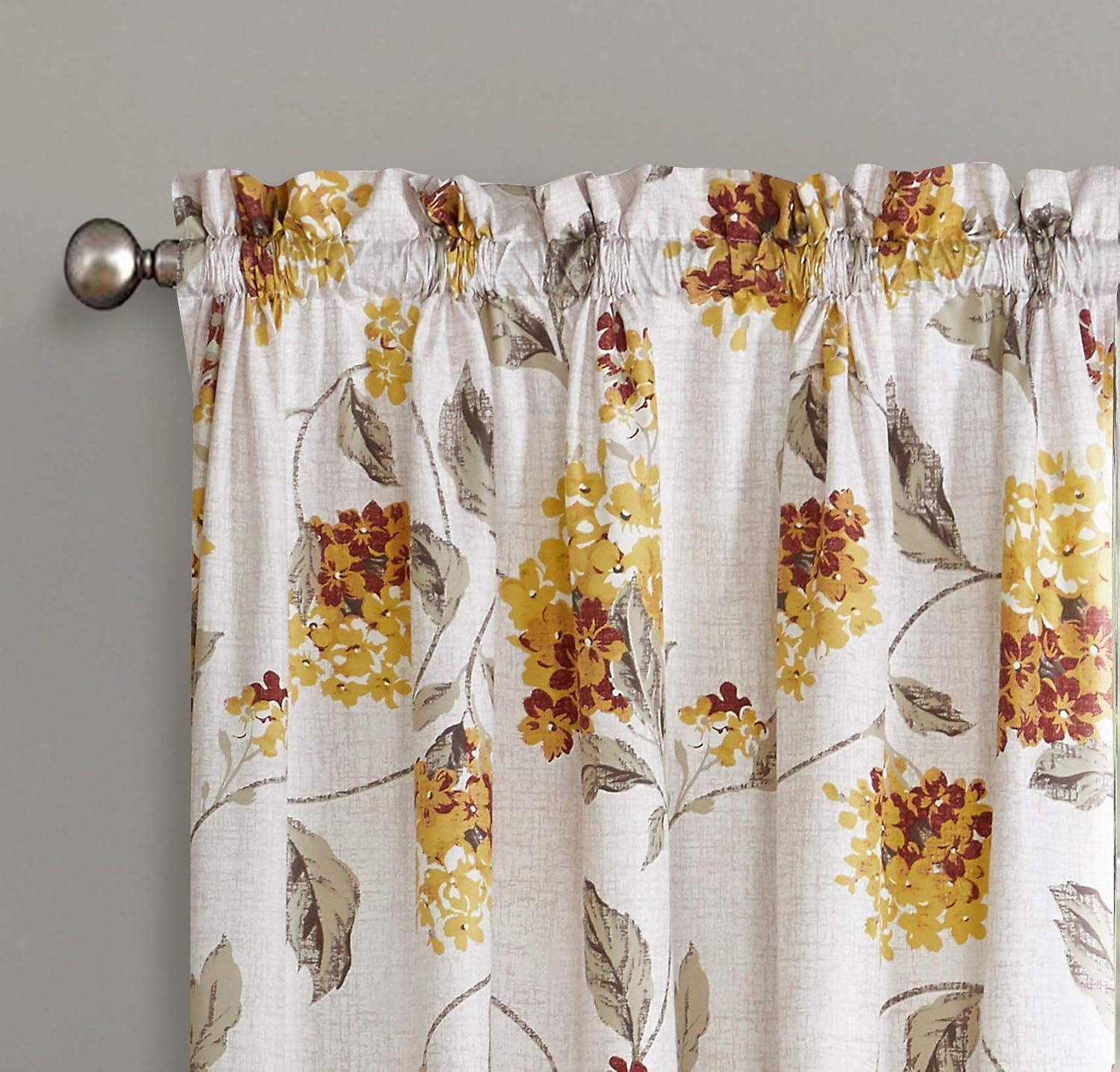 Modern Floral Warwick Window Curtain Panel, 50X95, Yellow