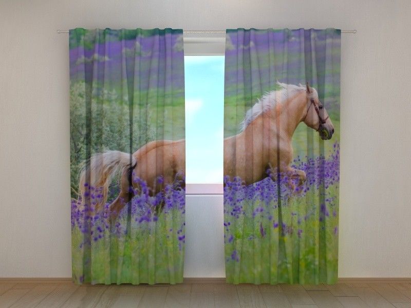 Curtain Palomino Horse on the Flowers Field Wellmira Printed Ready to Hang 3D