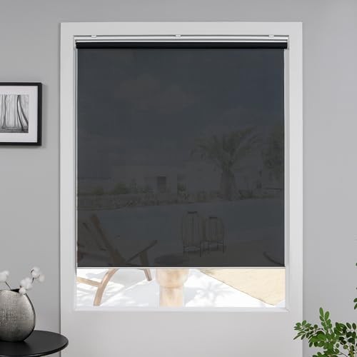 Cordless Roller Shades for Windows,Light Filtering Pull 55″W x 72″H Solar Black