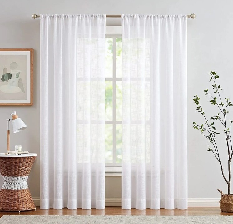 2 Cutain Panels 84″×50″ Textured Linen Light Filtering Rod Pocket Living Room