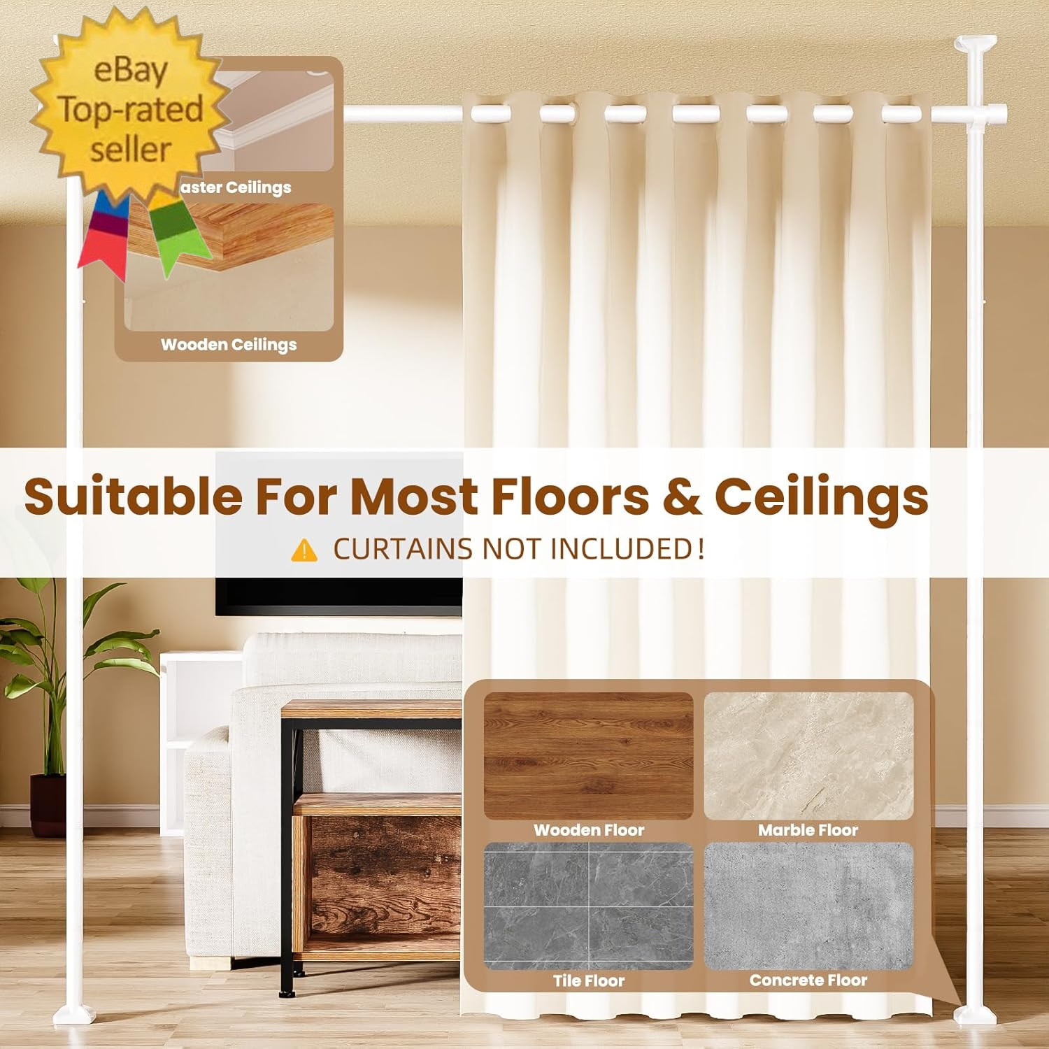 Room Divider Curtain Rod, No Drilling Room Separator for Space Partition, 4-10Ft