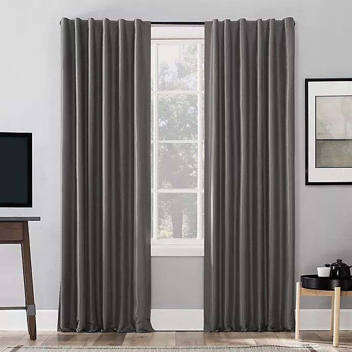 Sun Zero Evelina Faux Silk Thermal Total Blackout 108-Inch Curtain Panel – Grey