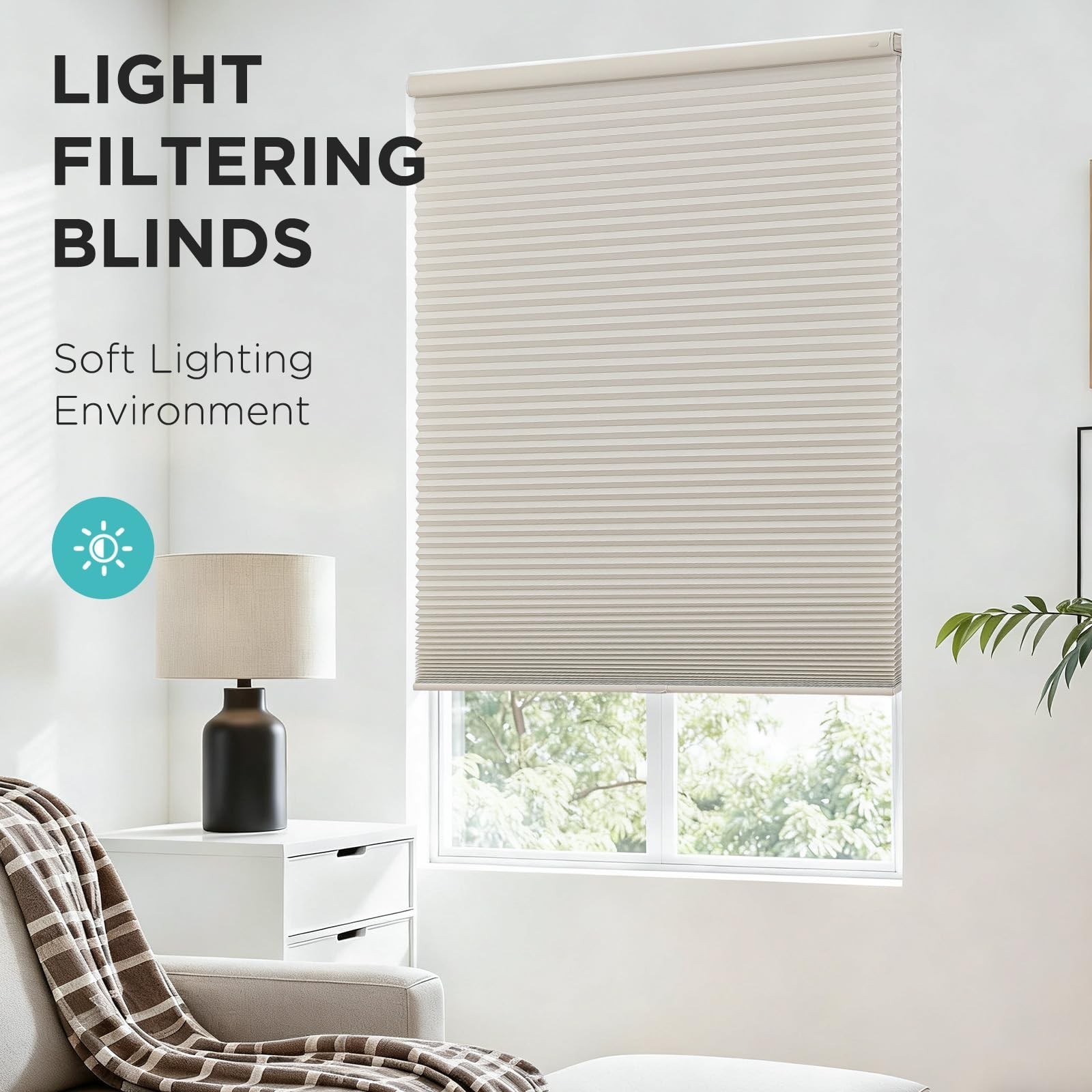 Joydeco No Drill Cordless Cellular Shades 36×64 Light Filtering Honeycomb Beige