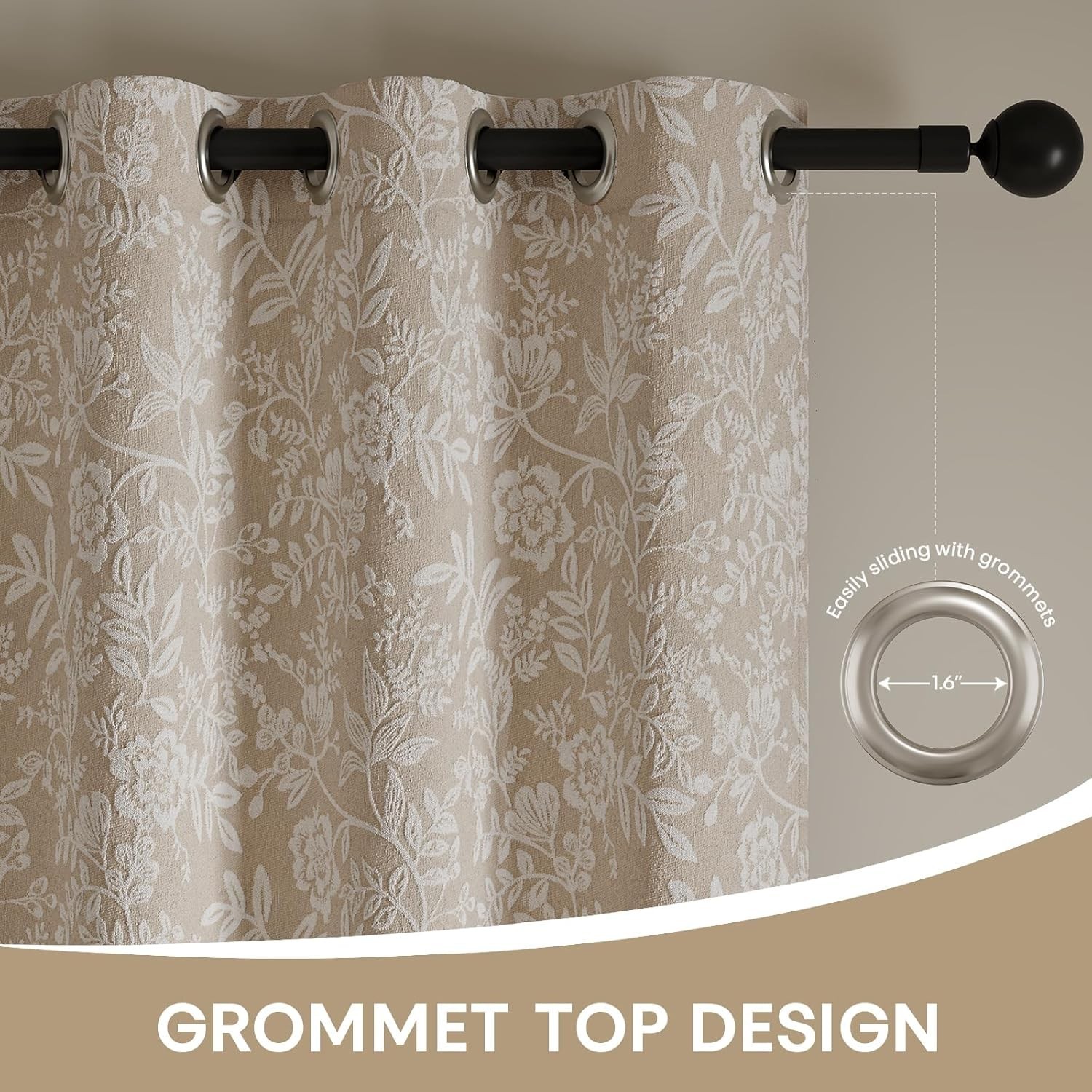 Floral Jacquard Blackout Curtains 72 Inches Long – Chenille Easy Install Grom…