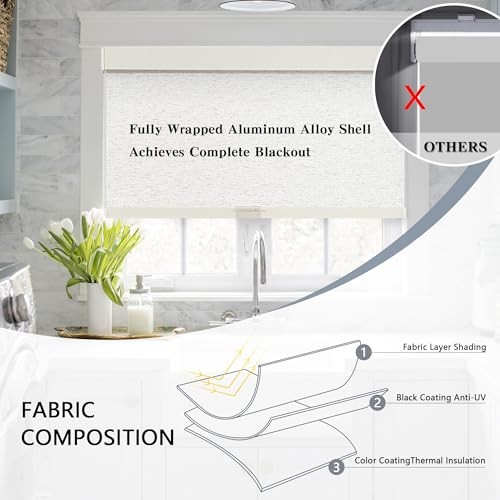 Blackout Roller Shades Cordless Blinds for Windows, 29″W x 72″H Linen Beige