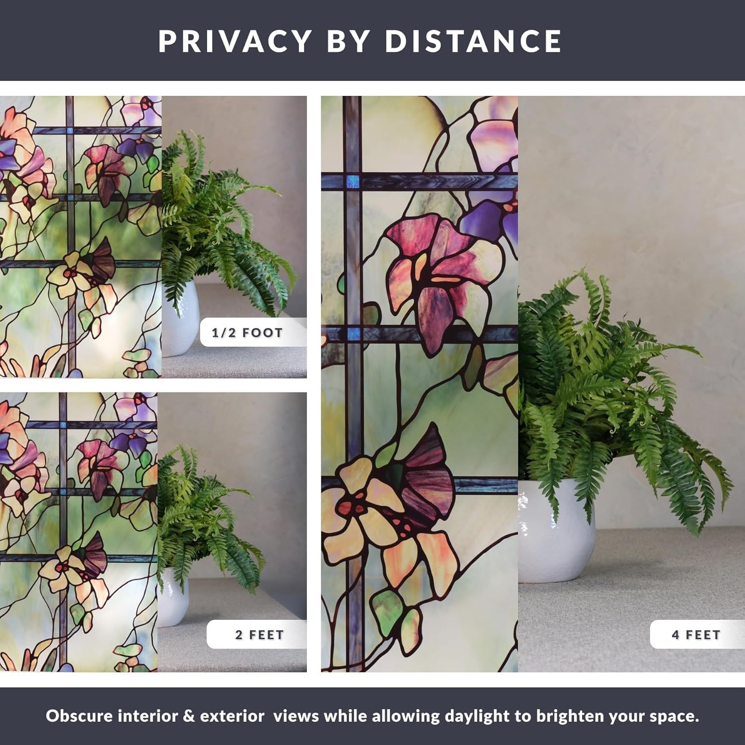 Trellis | Privacy Window Film with Vibrant Colored Pattern | Non-Adhesive & U…