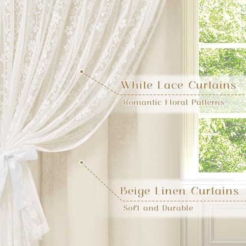 Linen Curtains for Bedroom, 52″W x 84″L (Pack of 2) Beige Light Filtering