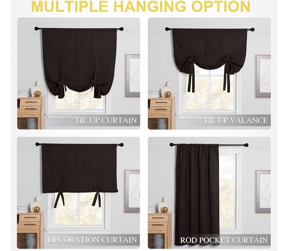 NICETOWN Blackout Tie-up Curtains 46×63 Rod Pocket Toffee Brown Panels Set Of 2