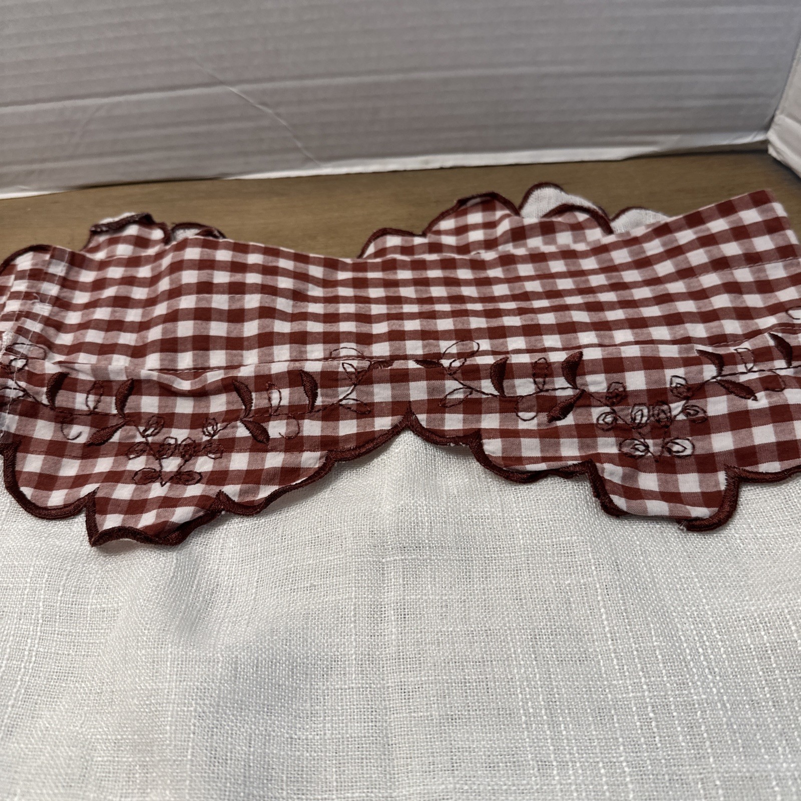 Curtains 3 Piece Valance Tier Set Red & White Farmhouse Plaid Country Polycotton