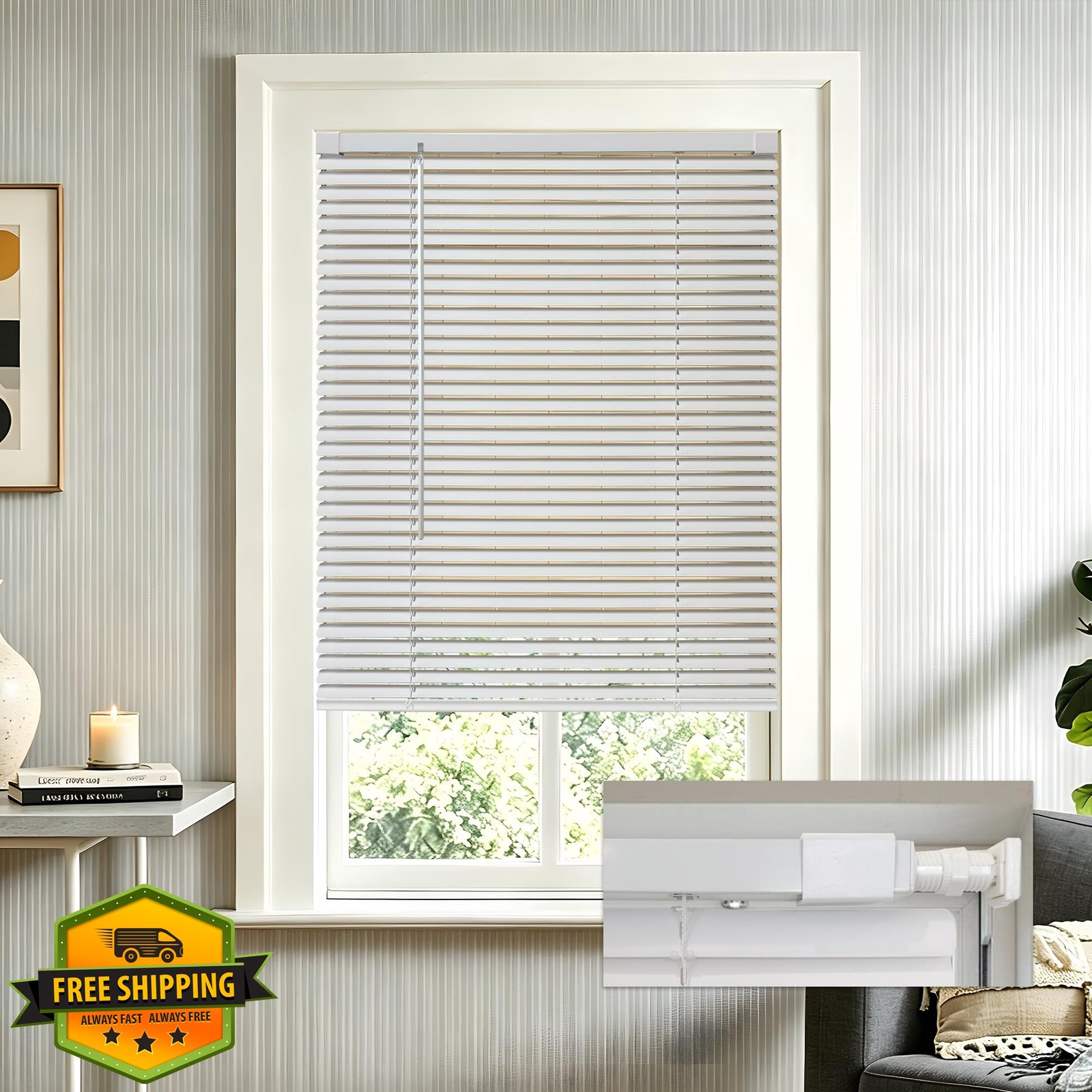 AURILOFT 1″ Cordless Mini Blinds 21.5″W x 48″H White