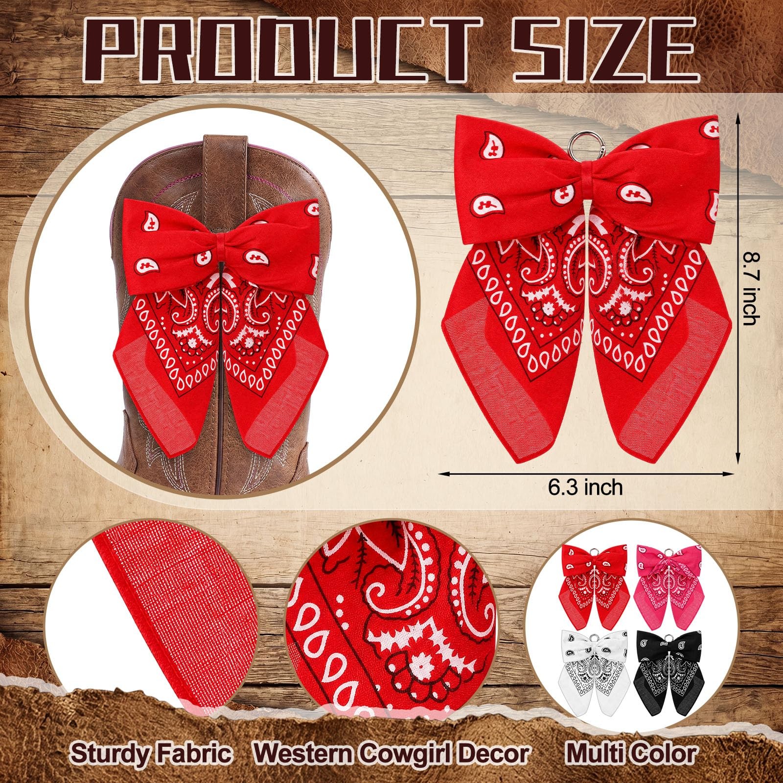8 Pcs Cowboy Boot Bow Multicolor Martin Paisley Bandana Bows Metal Keychain B…
