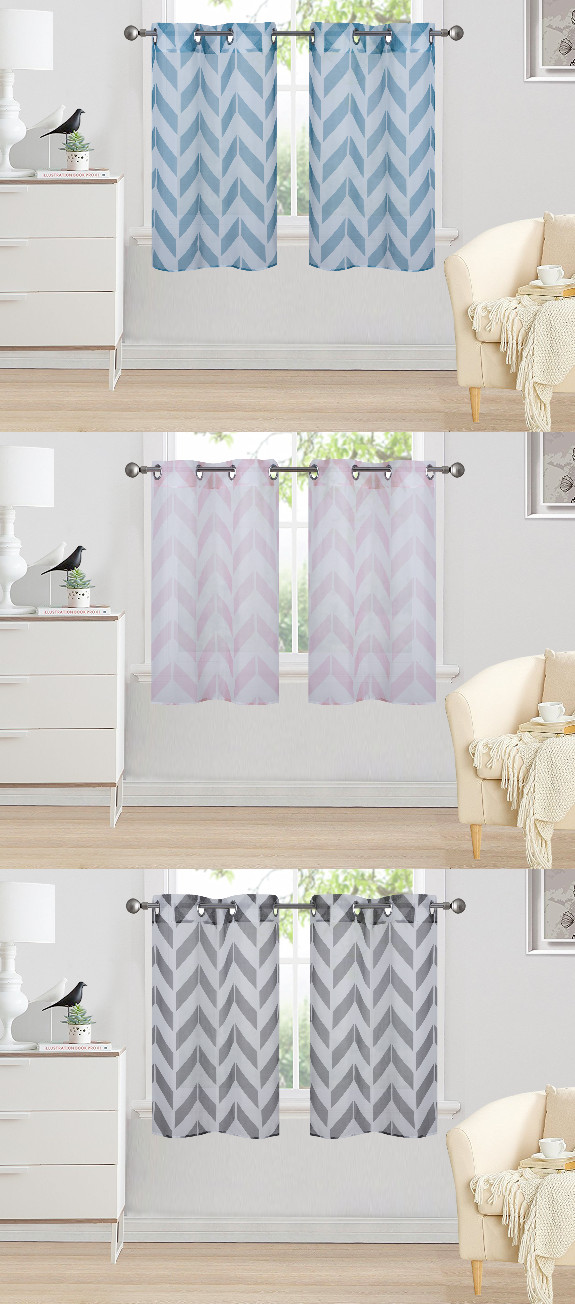 1PC STRIPE HALF WINDOW PANEL VALANCE SHEER GROMMET WINDOW CURTAIN DRAPE C37