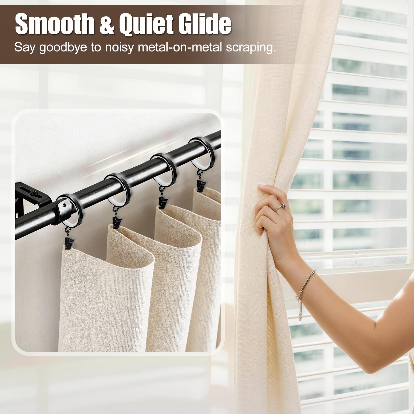 20 Pack Premium Easy Glide Curtain Rings with Clips, Metal Drapery Rings with…