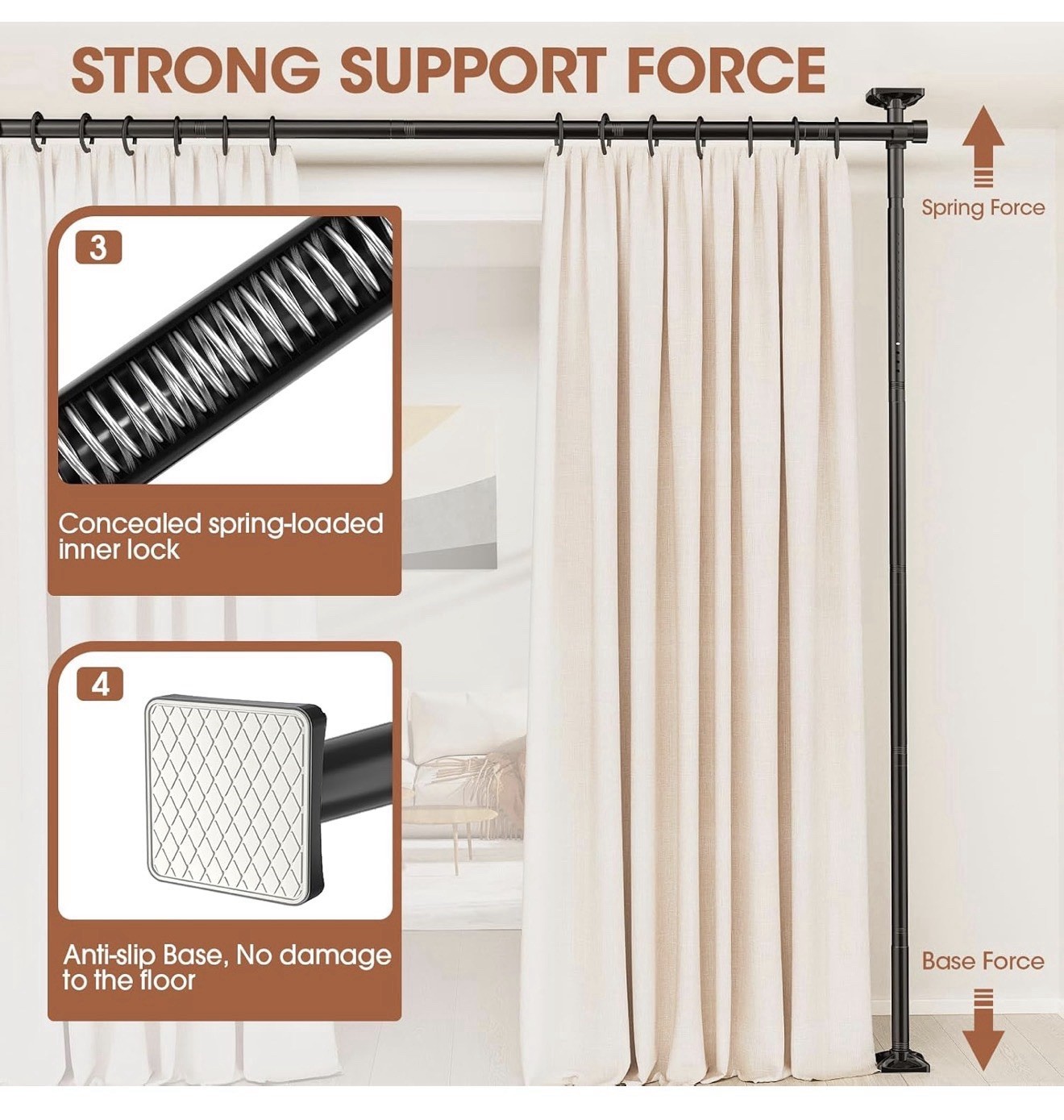 Adjustable Room Divider Curtain Rod Frame 4-10 FT Tall 28-70 In Wide Black