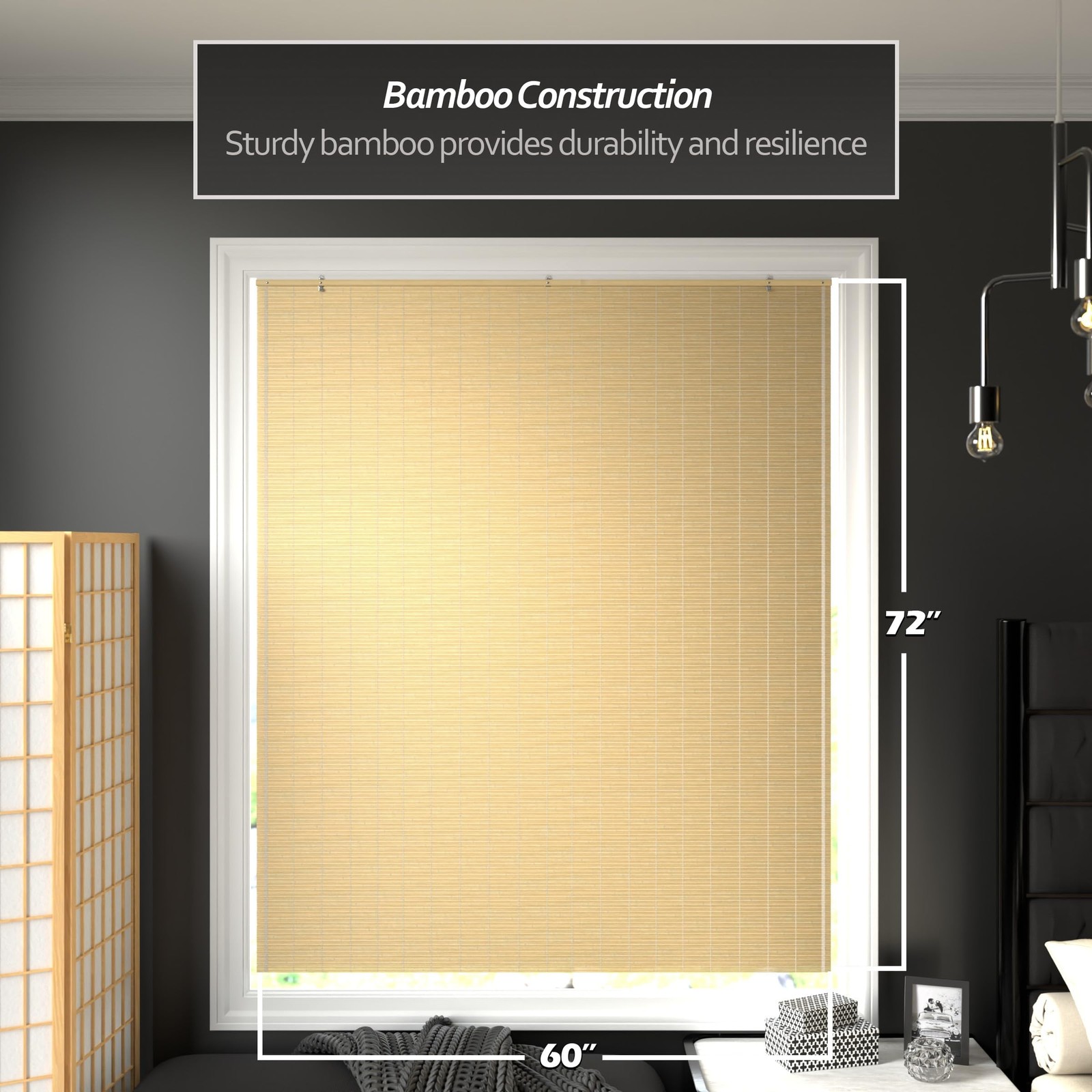 Red Lantern Bamboo Cordless Window Shade – Natural 60 Wide
