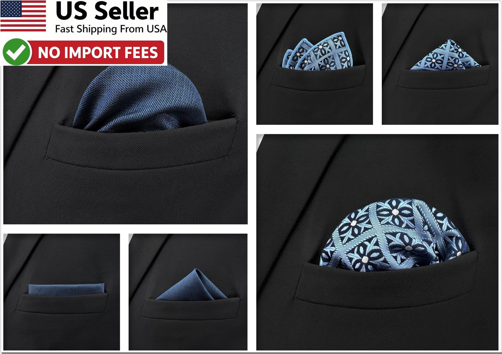 SHLAX&WING Assorted 5 Pieces Mens Silk Pocket Squares Handkerchiefs Set Lot