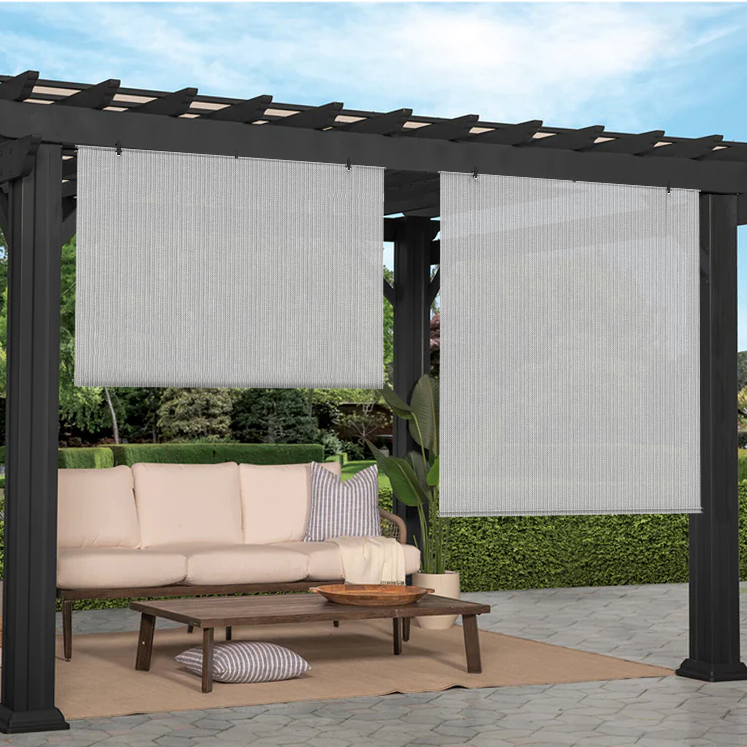 Gray Roll up Shade Roller Curtain For Patio Porch Pergola Balcony Yard UV Block