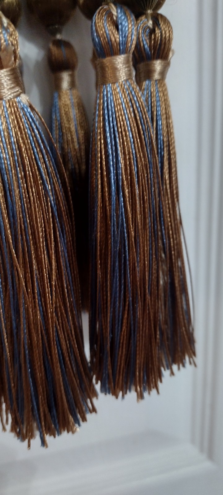 2 Blue Striped Pair of Decorative Tassels Large Luxury Drapery Tiebacks 28” long