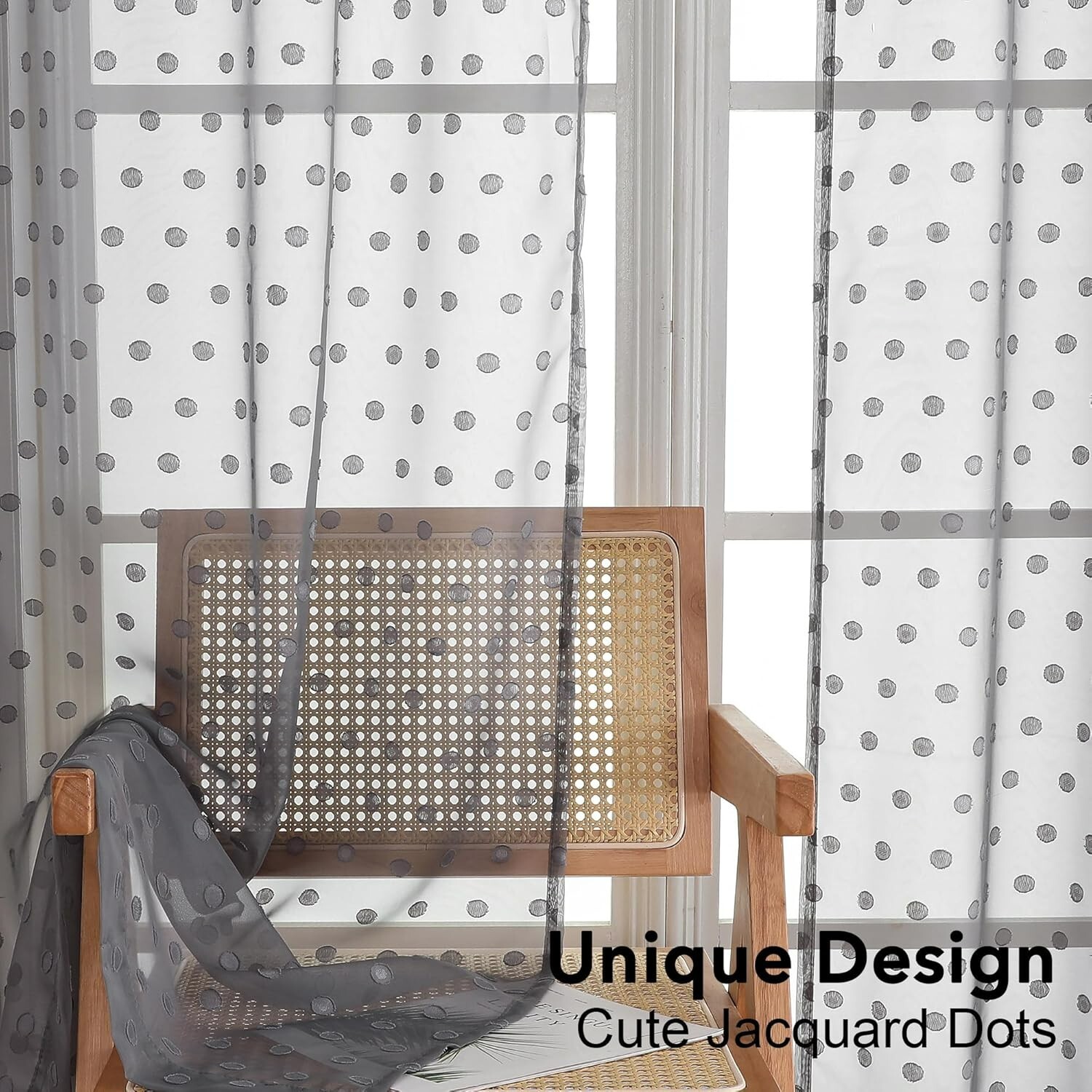 Simplebrand Polka Dots Grey Sheer Curtains 63 Inch Length 2 Panels, Elegant Airy
