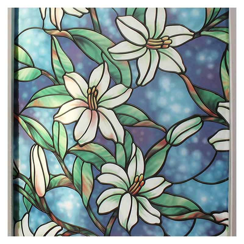 BDF 1CGB Window Film Non-Adhesive Floral Stained Glass Static Cling
