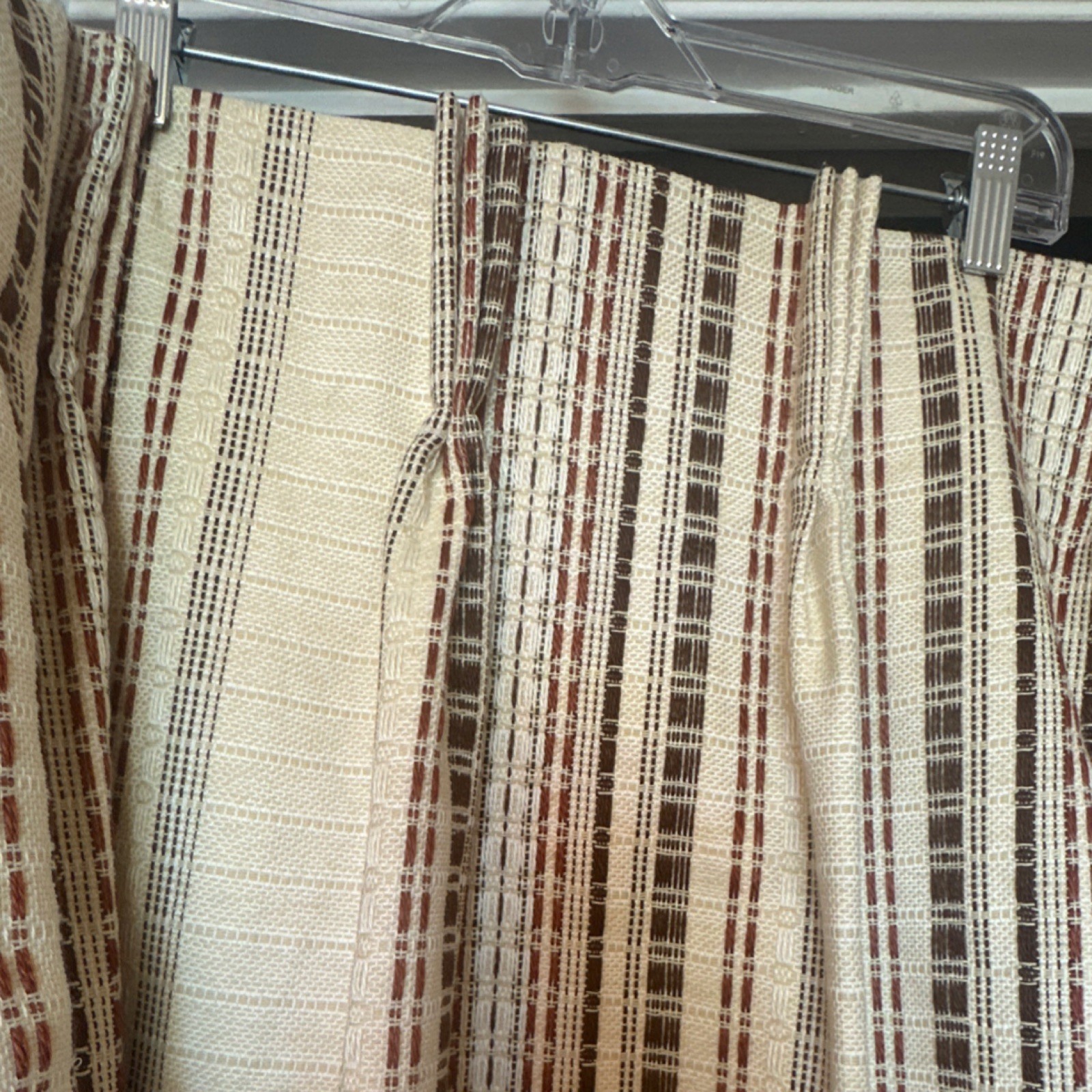 Vintage Striped Pinch Pleat Very Detailed Curtain Beige Brown Cream Heavy 80×85