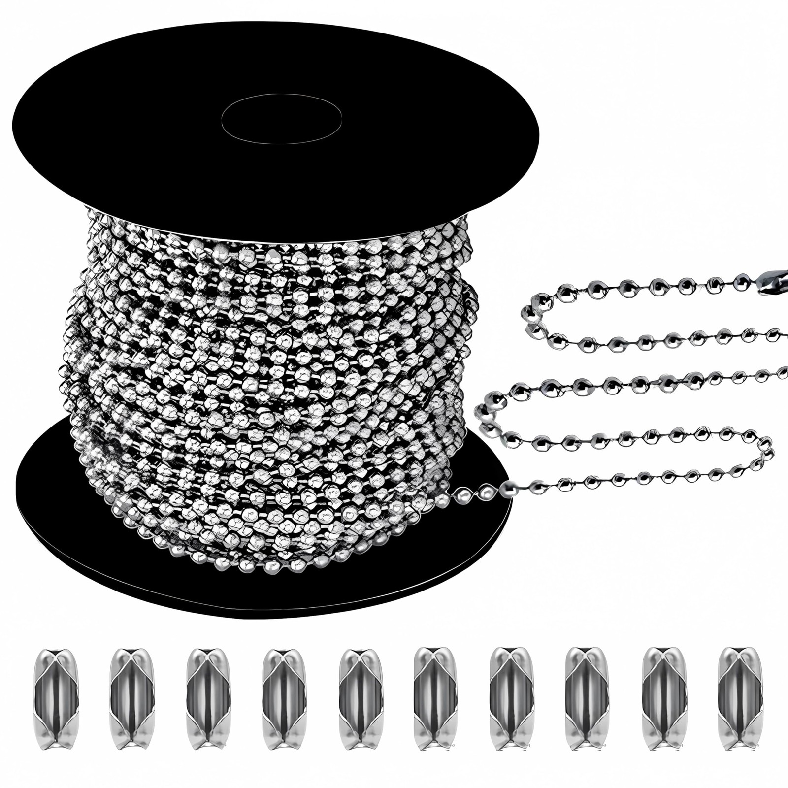 50ft Ball Bead Chain, #10 Stainless Steel Ball Chain, Roller Shade Chain&Vertica