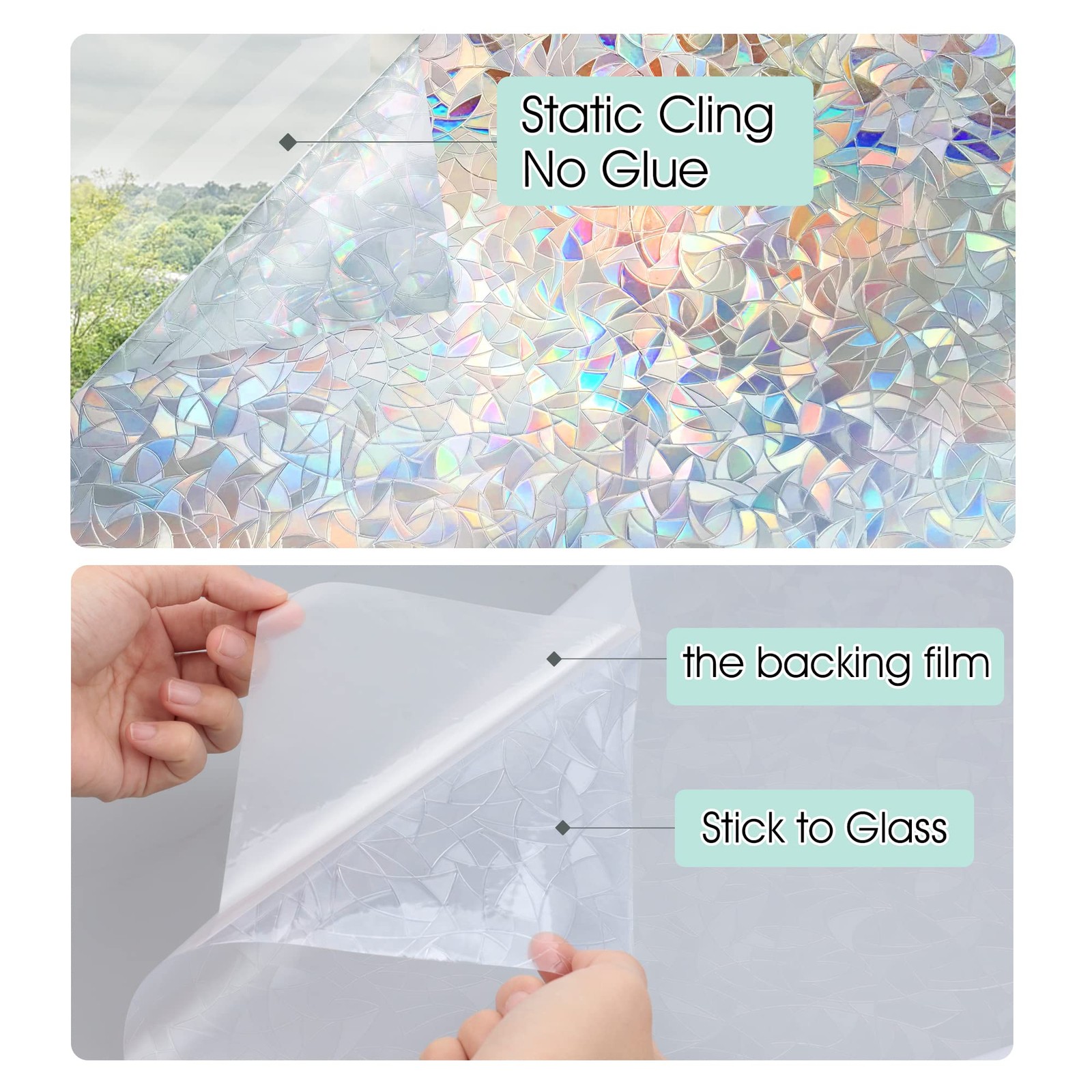 STATINT Stained Glass Window Privacy Film,UV Blocking Window Clings,Rainbow S…