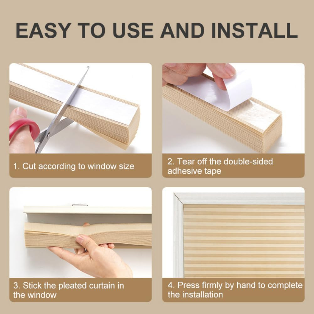 2 Pack Temporary Blinds for Window, Self Adhesive Pleated Blinds Cordless No Dri