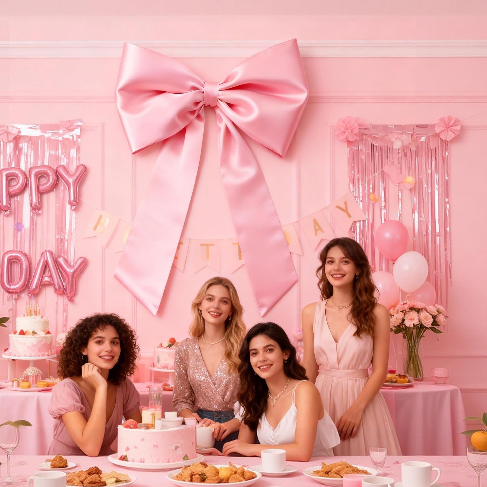 24×36 Inch Large Pink Bow Coquette Wall Decor Giant Ribbon Hanging Party