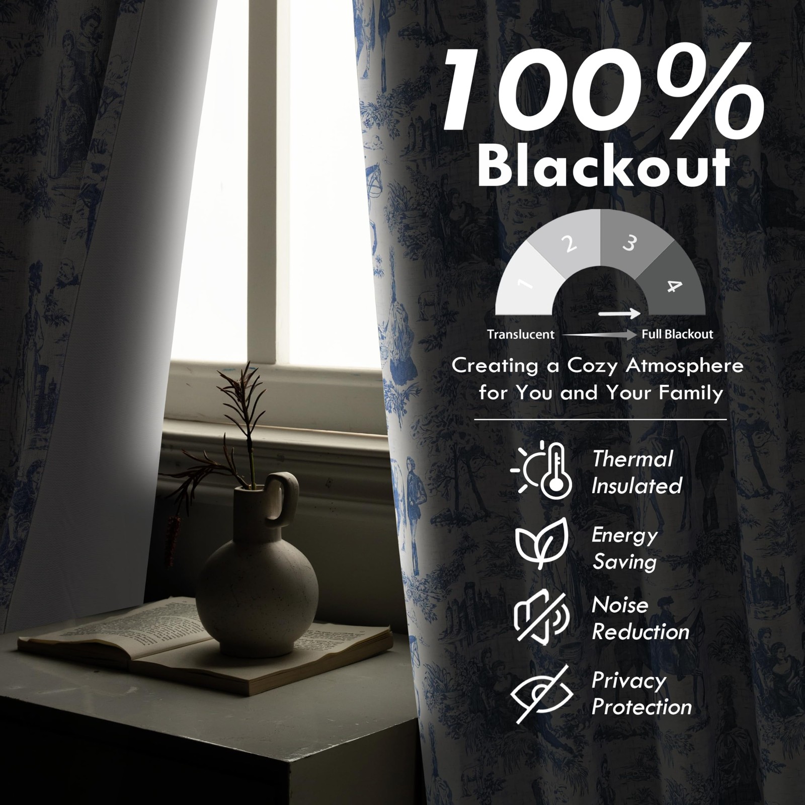 Driftaway 100 Blackout Toile Linen Curtains For Bedroom Double Layer Farmhouse