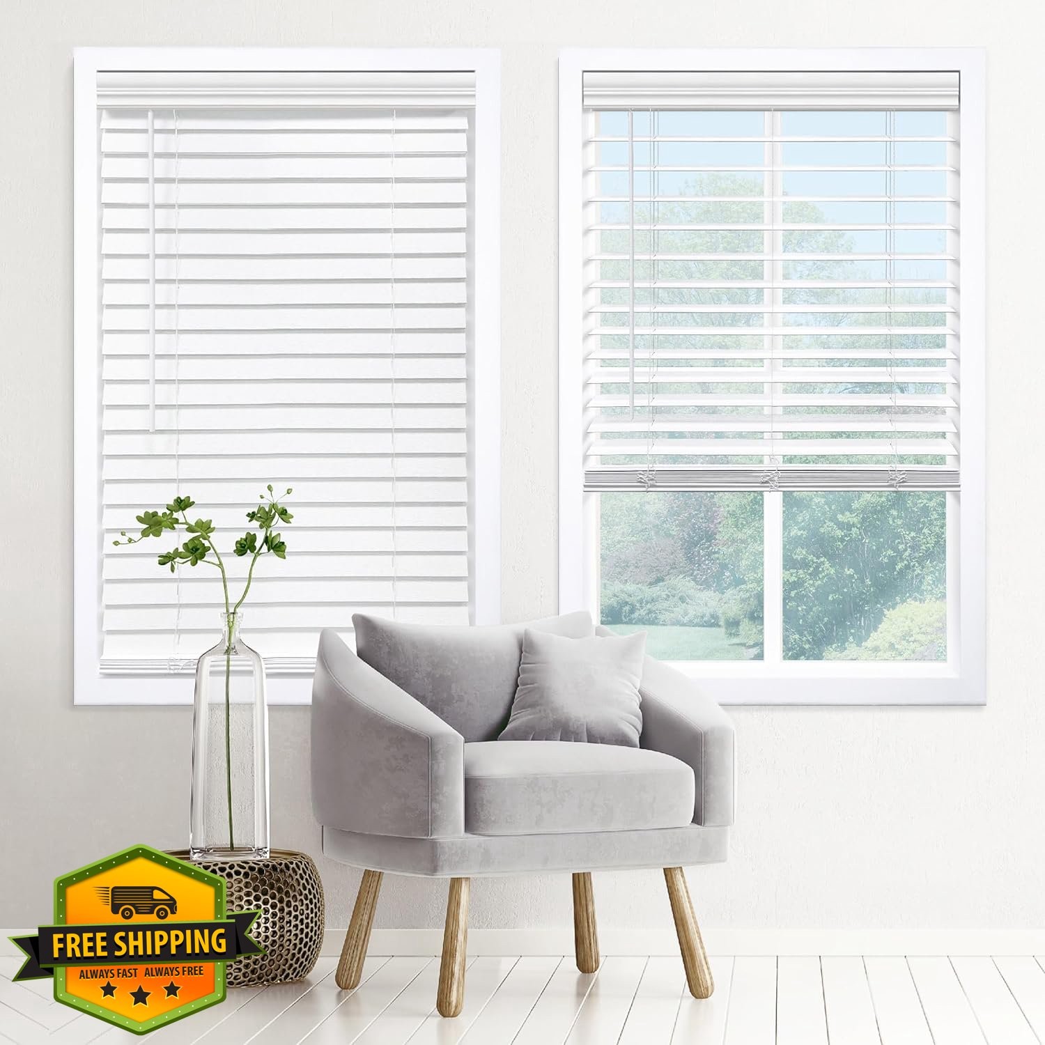 DEZ FURNISHINGS 2″ Faux Wood Blind Embossed White 20.5″W x 60″H