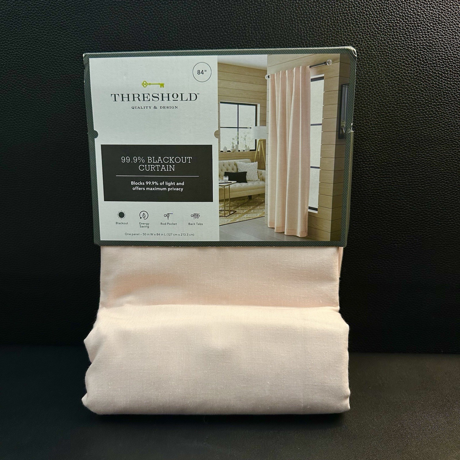 6 Threshold Blackout Curtain Panels 95” x 50” Blush Pink Voile Overlay