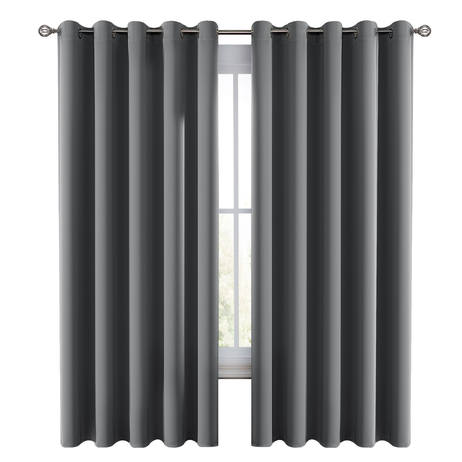 Pair of Blackout Curtains Eyelet Ring Top Ready Made Thick Thermal Curtain Set