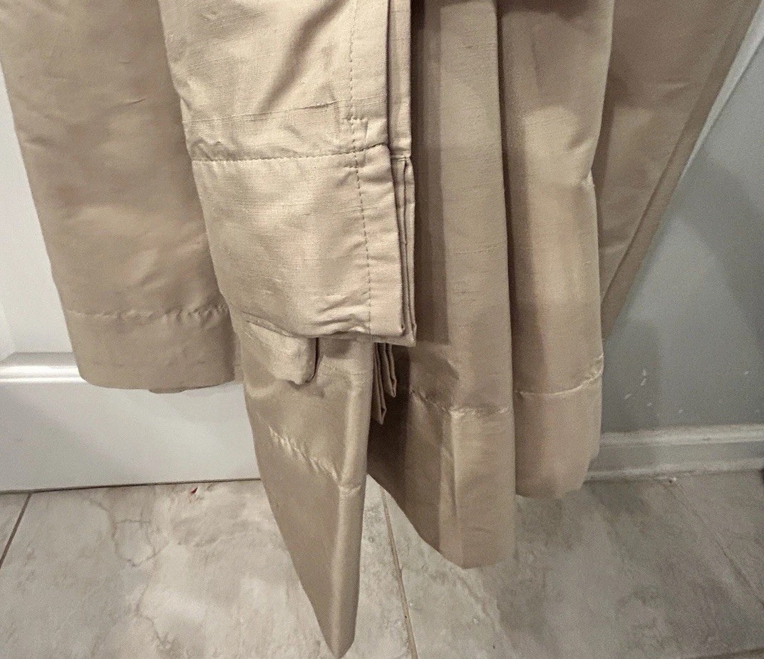 4 Pottery Barn Beige Silk Drapery Panels Curtains 50″ x 94” Cotton Lined EUC