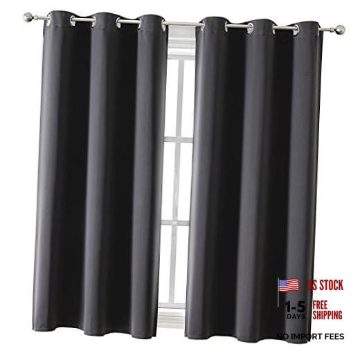 Grommet Blackout Curtains for Bedroom and 42″W x 63″L (Pack of 2) Dark Grey