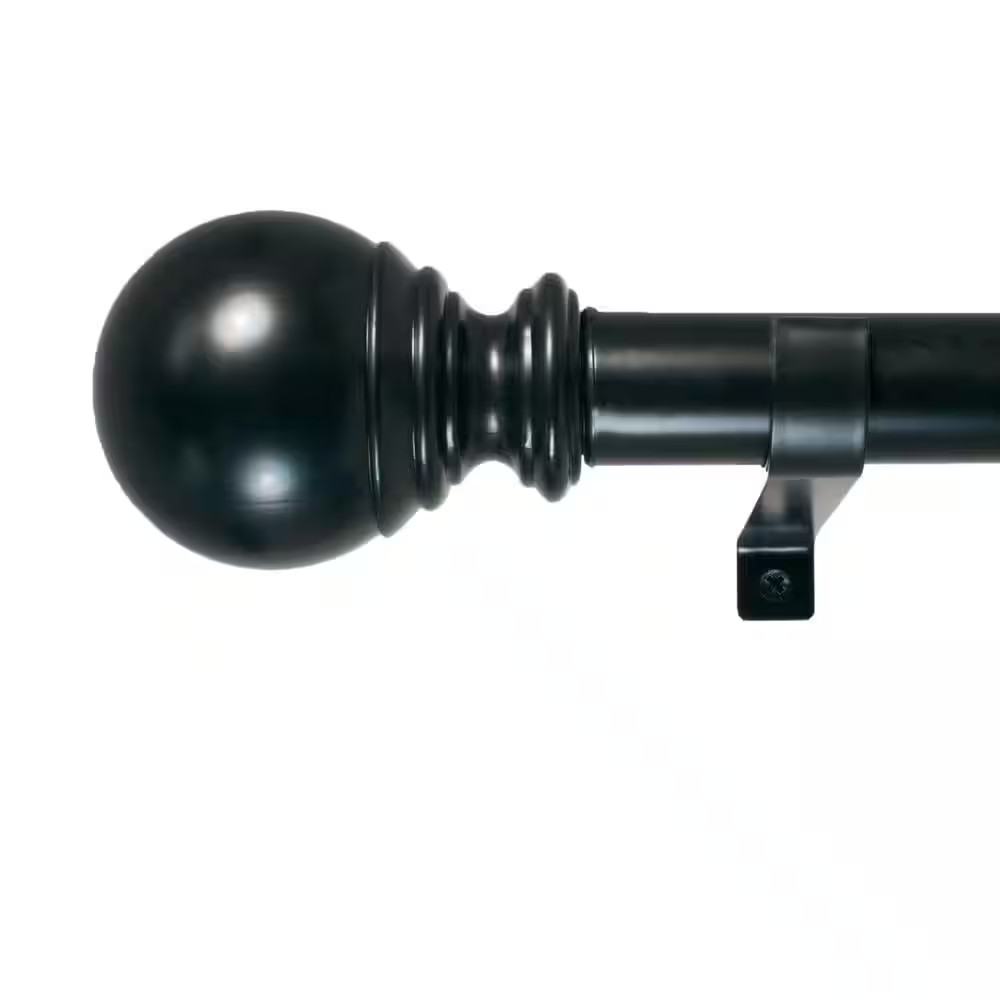 Ball 72 In. – 144 In. Adjustable Curtain Rod 1 In. in Black with Finial