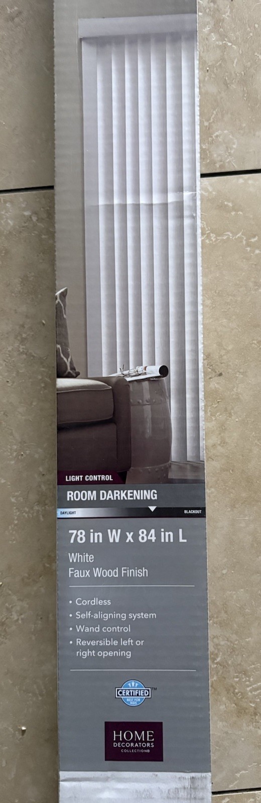 White Room Darkening 3.5 in. Vertical Blind Kit for Sliding Door or Window – 78”