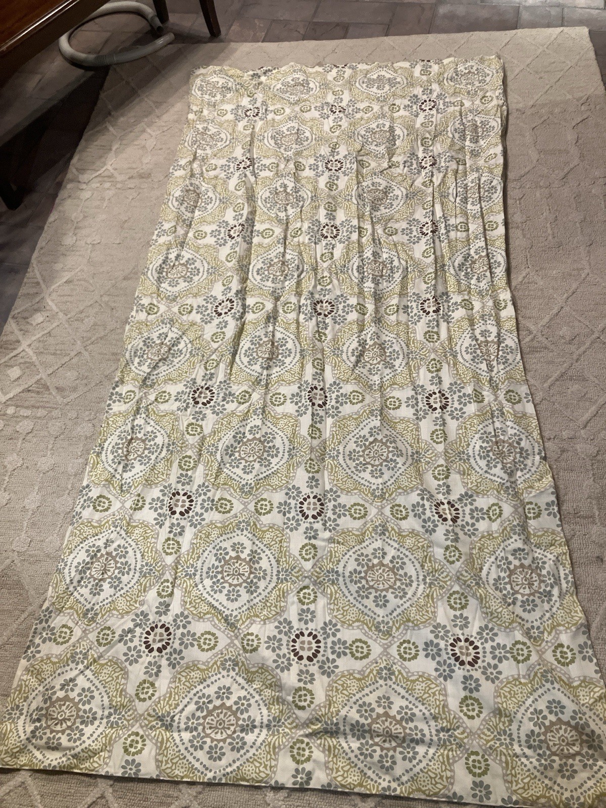 Two World Market Medallion Neutrals Curtain Panels Lined Poly Cotton 48×92