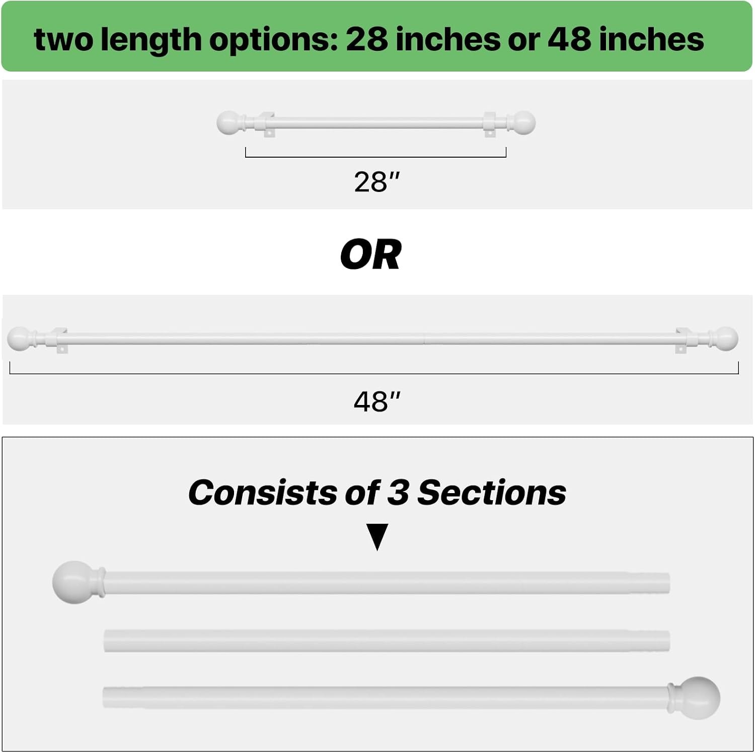 Elegant 5/8in Drapery Rod – Adjustable 28-48 inches for Bedrooms & Living Rooms