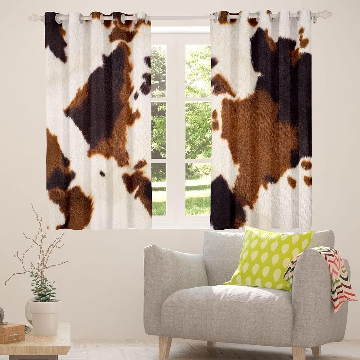 Cowhide Window Curtain Western Farm Animal Fur Window Drapes,Brown White Cow …