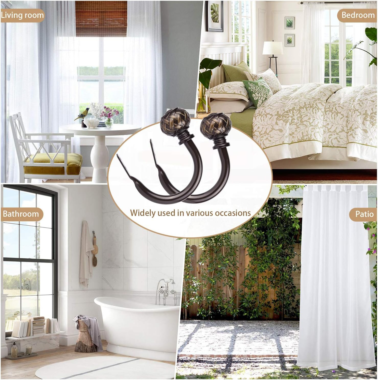 Curtain Holdbacks Set of 2, Window Treatment Holdbacks Wall Mounted Drapery Hook
