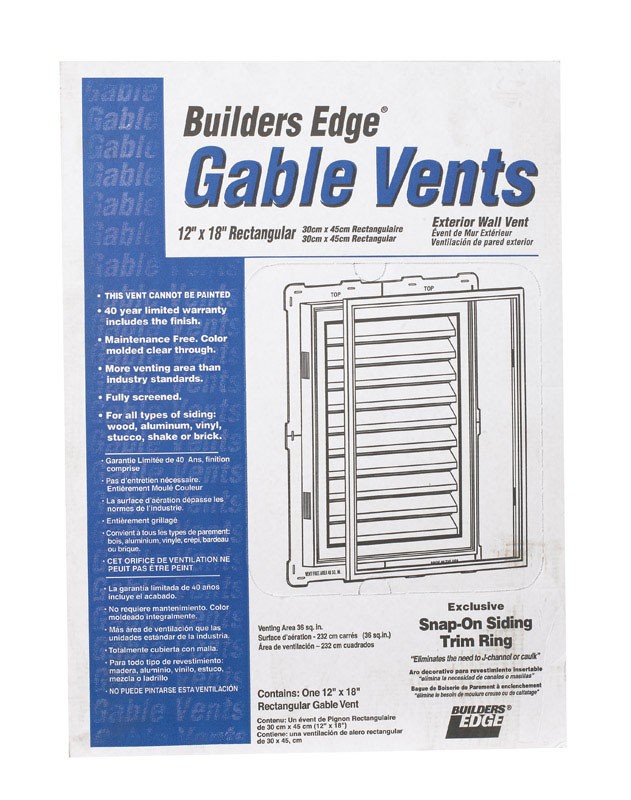 Builders Edge 120061218117 Paintable White Vinyl Rectangle Gable Vent 12×18 in.
