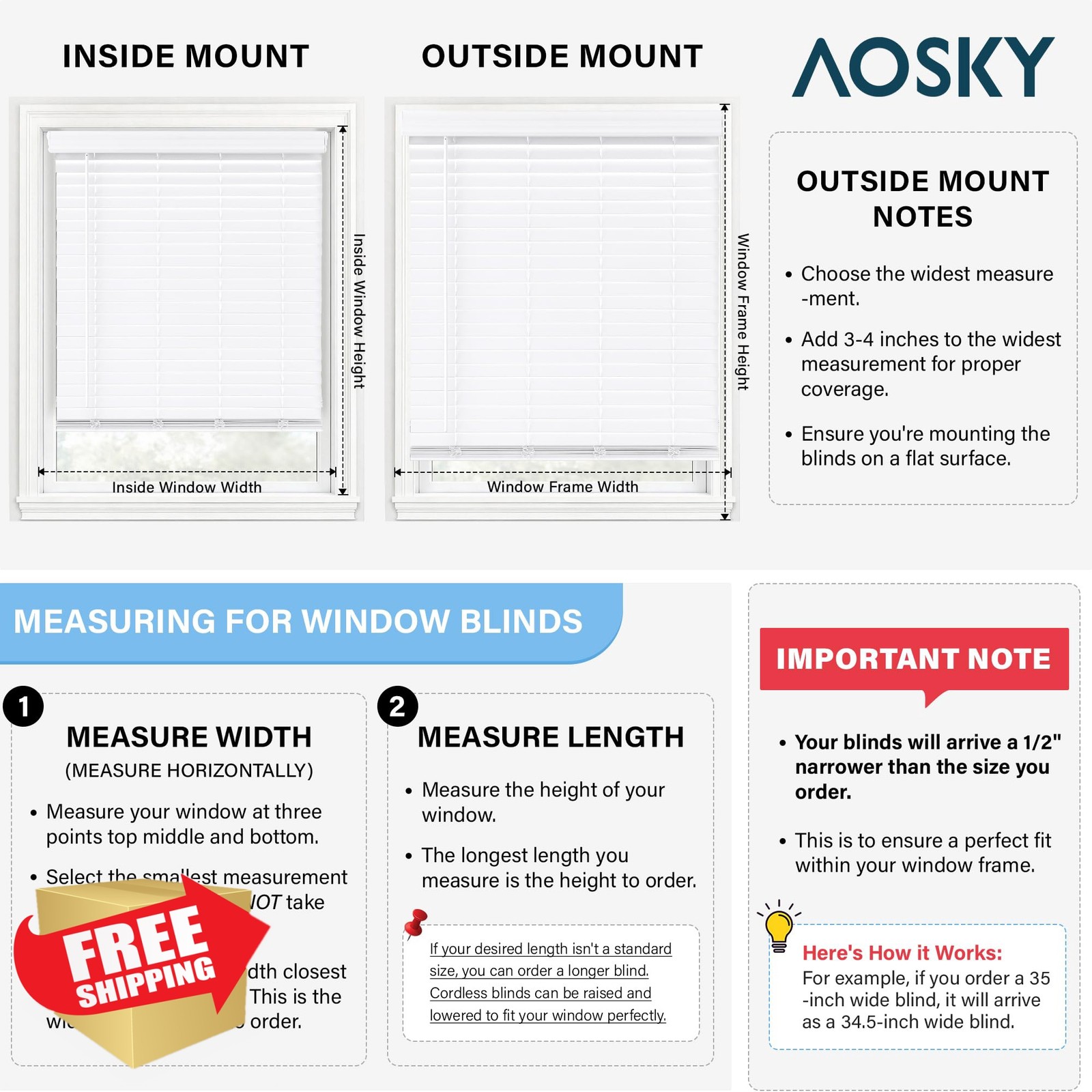 AOSKY White 27.5×60 2 Inch Faux Wood Blinds