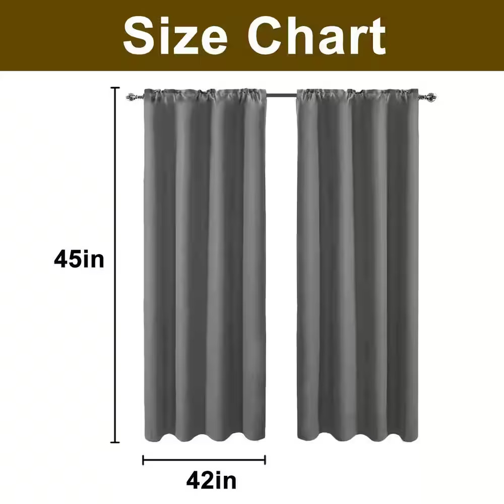 Grey Polyester 42 In. W X 45 In. L Insulated Thermal Rod Pocket Indoor Blackout