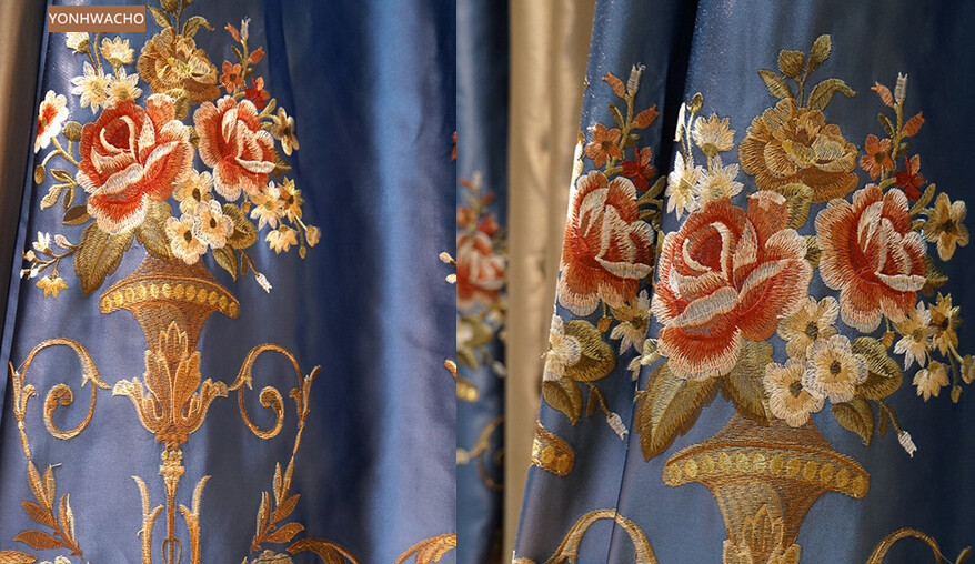 high-precision embroidered blue cloth curtain valance tulle drapery C762