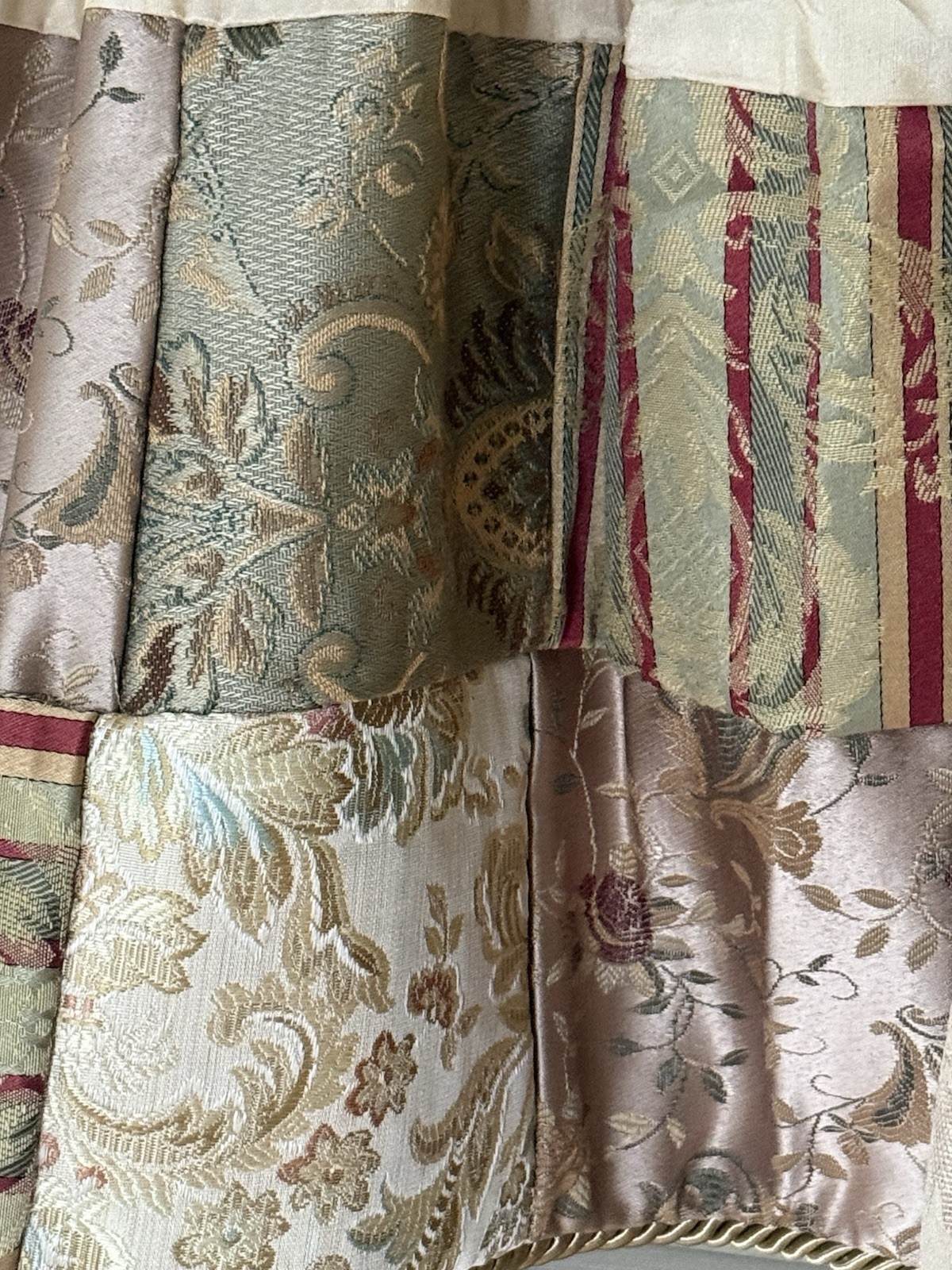 3 JC Penney Home Patchwork Valances Silky Brocade Floral Scrolls Piping Ea 20X83
