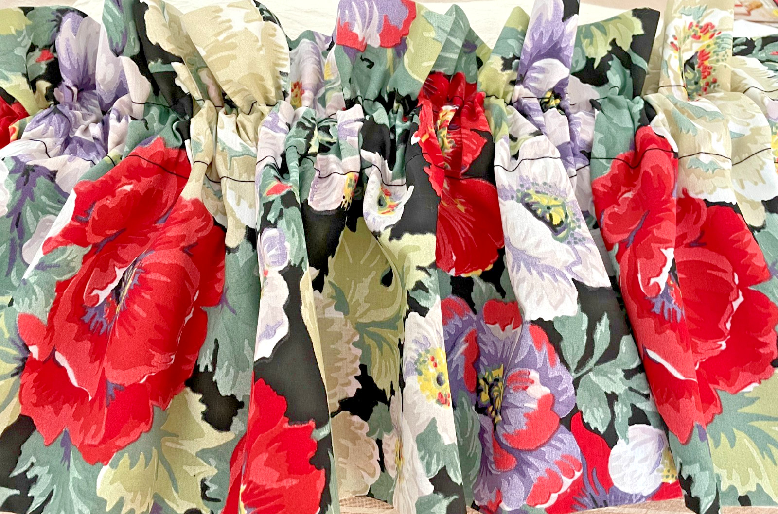 Vintage 80s Poppies Peonies Floral Valance Lot (3 Pieces) 91″x15″ Botanical Art