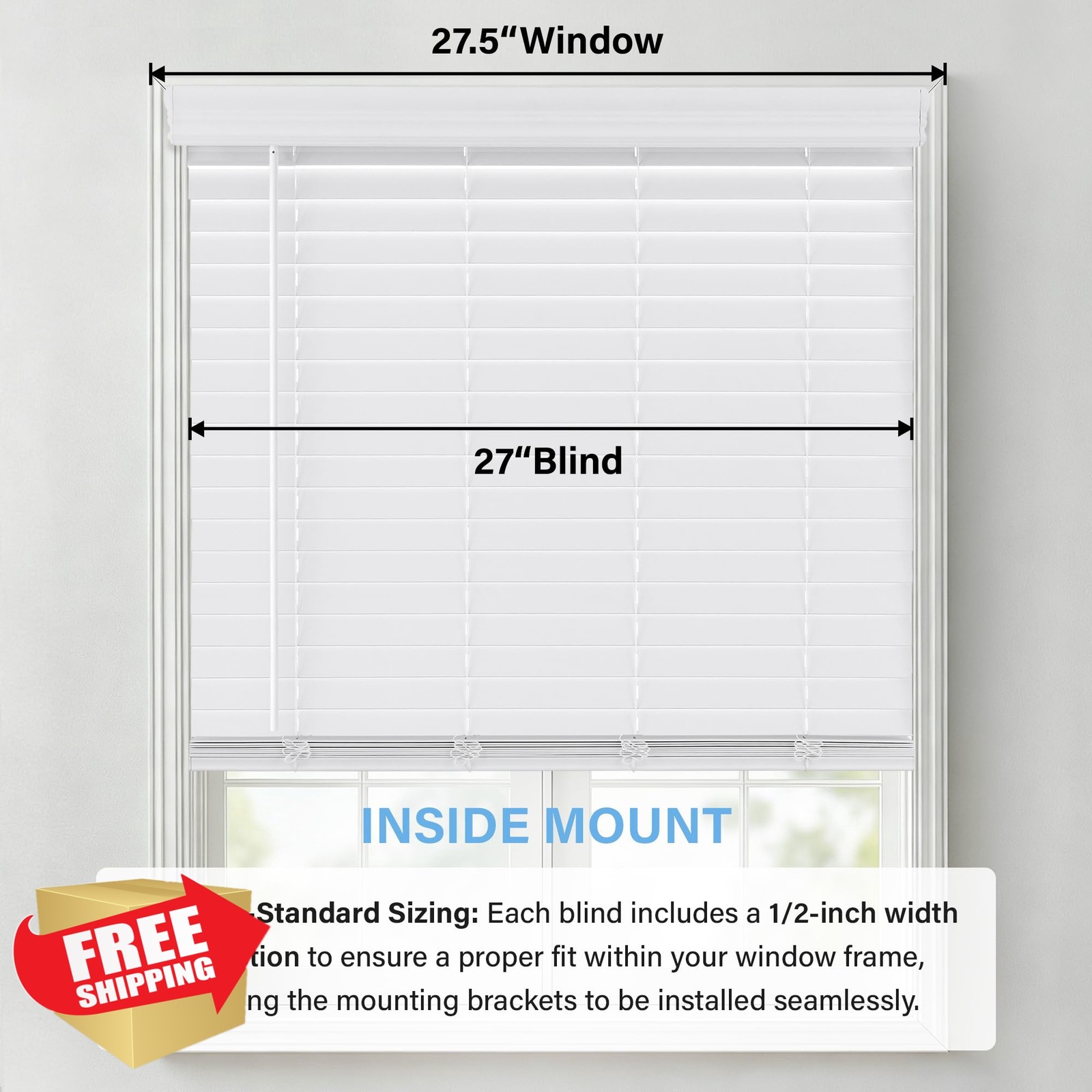 AOSKY White 27.5×60 2 Inch Faux Wood Blinds