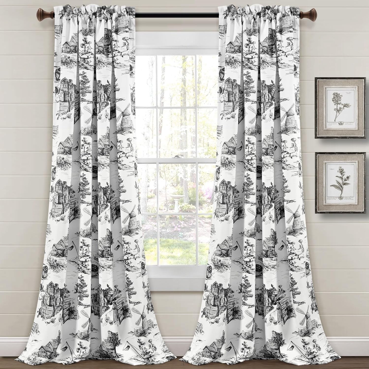 French Country Toile Light Filtering Window Curtain Panel Pair 52″ W x 84″ L